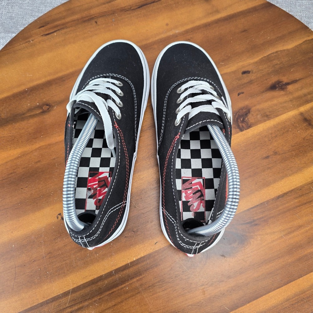 Vans‎ Authentic Black Canvas Low Top Sneakers Red Contrast Stitch Mens 5.5 / W 7 - Picture 9 of 15